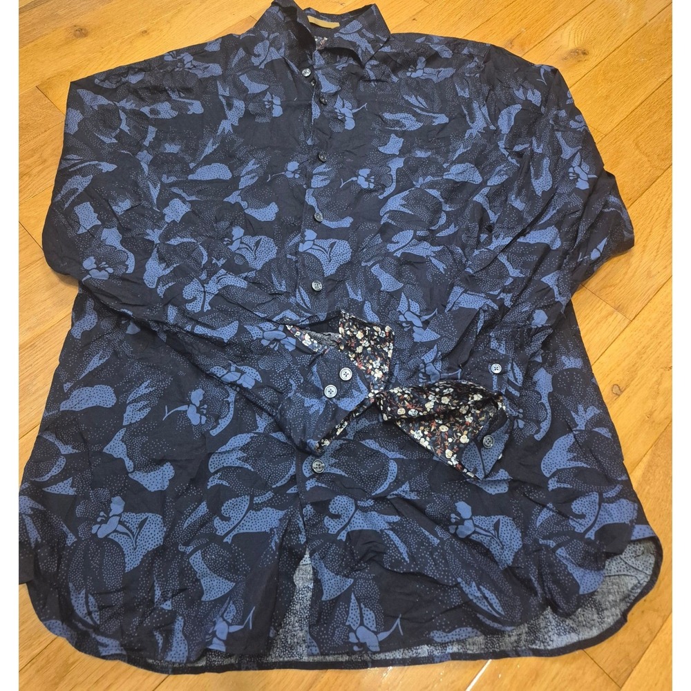 Ted Baker London Mens Blue Floral Dot Print Button Down Shirt L 1703566